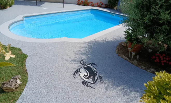 Pose d'un tapis de pierre , Cavaillon, FW.Résine